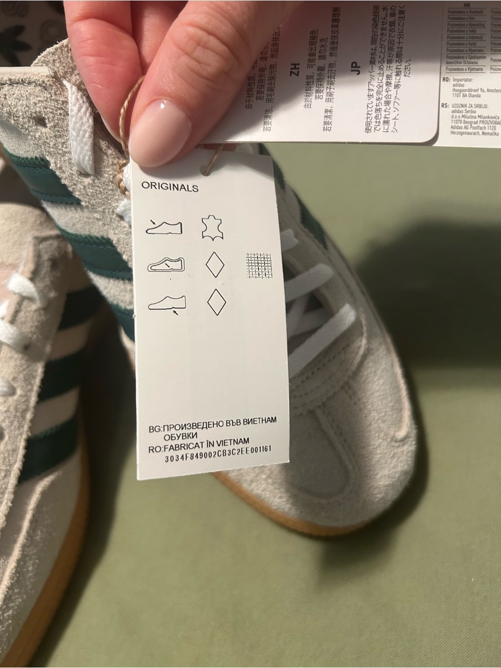 adidas Suede Sneakers in Off-White with Dark Green Stripes and Gum Sole - Picture 8 of 15
